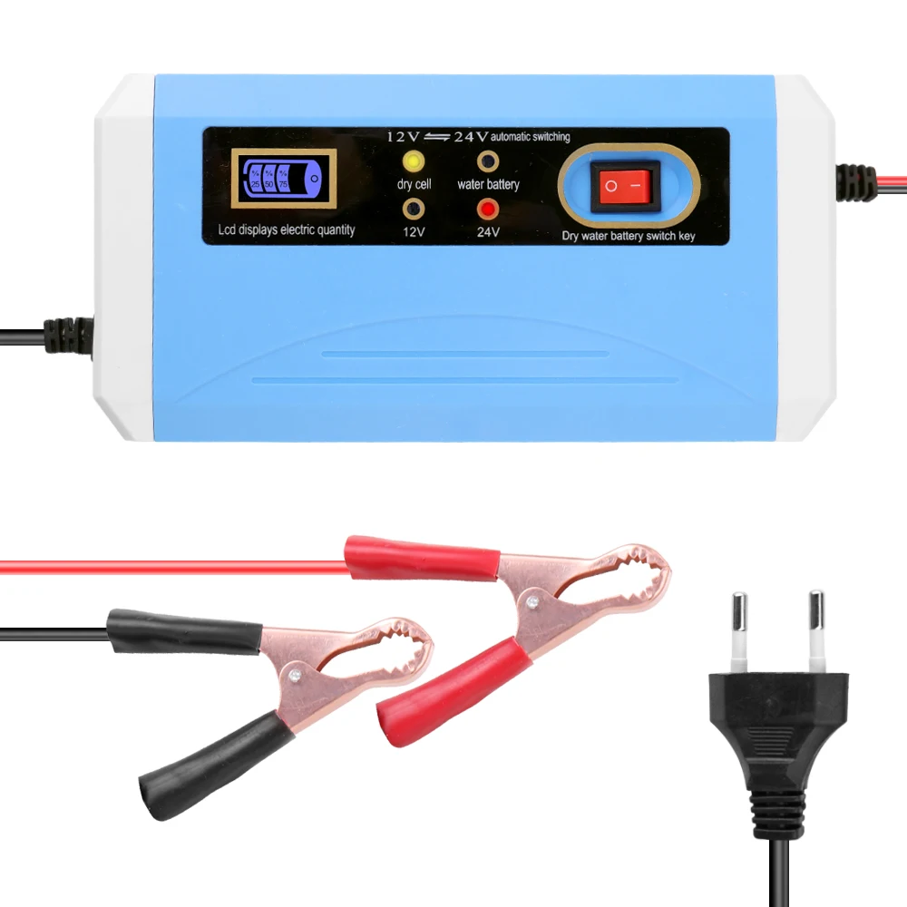 EU Plug Миниатюрный Портативный 12 V/24 V 10A автомобиля Батарея Зарядное устройство адаптер Питание мотоцикл автоматическая зарядка для аккумулятора с ЖК-дисплей Дисплей - Цвет: EU Plug
