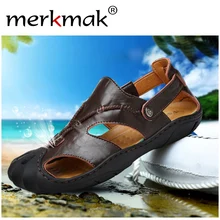 Merkmak/мужские сандалии; сезон лето; натуральная кожа; ручная работа; Уличная Повседневная пляжная обувь; Противоударная обувь; дышащие сандалии; большие размеры