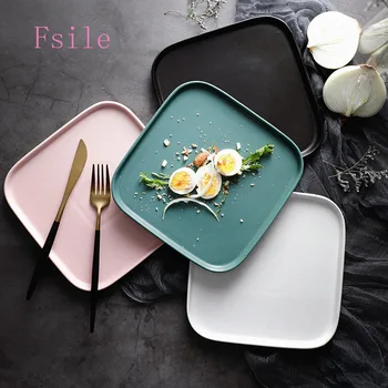 

European Simple Square Plate Ceramic Tableware Household Matte Glaze Flat Plate Steak Plate Dish Plate Dinner Plate Gift Plate