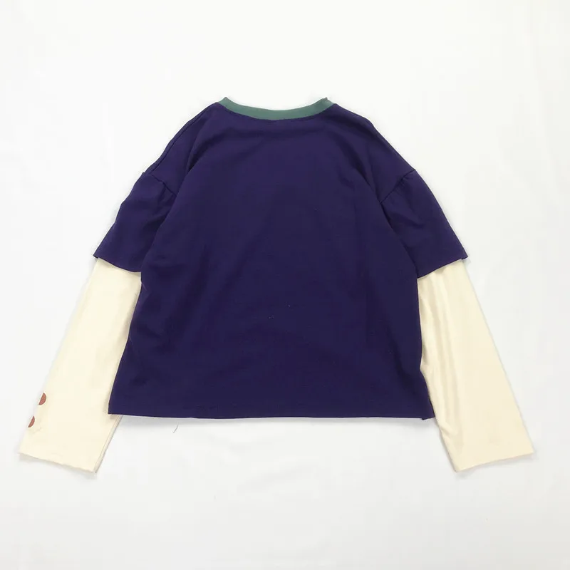 Г. осенний пуловер в консервативном стиле модная стеганая хлопковая Футболка с имитацией двух предметов для девочек-подростков, рубашка с длинными рукавами