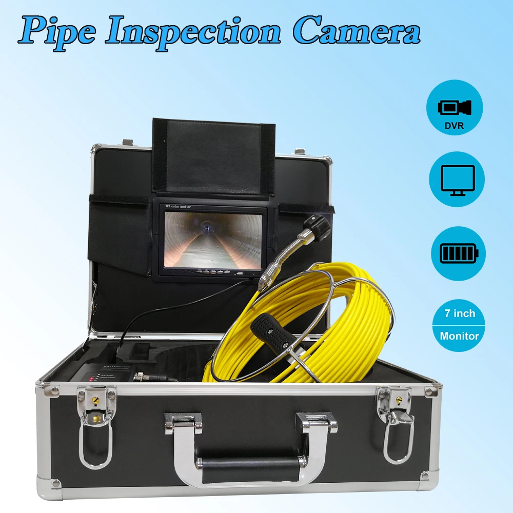 

Промышленная эндоскопическая система для слива труб с 7-дюймовым монитором, с функцией видеорегистратора, водонепроницаемая камера для осмотра канализации 23 мм, кабель 20 м