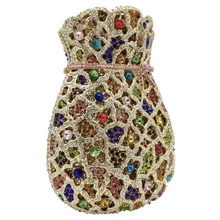 

Newest Luxury Women Evening Bag Party Pouch Designer Hollow Out Crystal Clutches Gold Rhinestone Purses Money Handbag