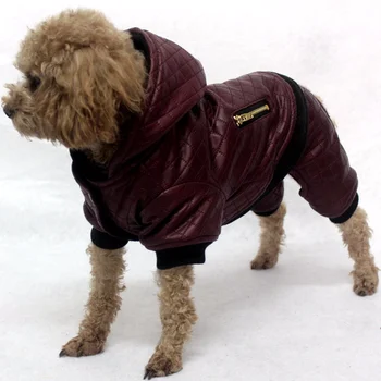 

Pet Dog Leather Clothes Winter Coat Clothes For Small Dogs Warm Hoodies Dogs Coats Pet Clothing Detachable Two-Piece Set Jacket