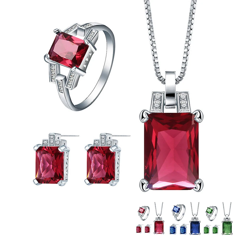 Модные Серебряные Ювелирные наборы для женщин подвеска с красным кристаллом