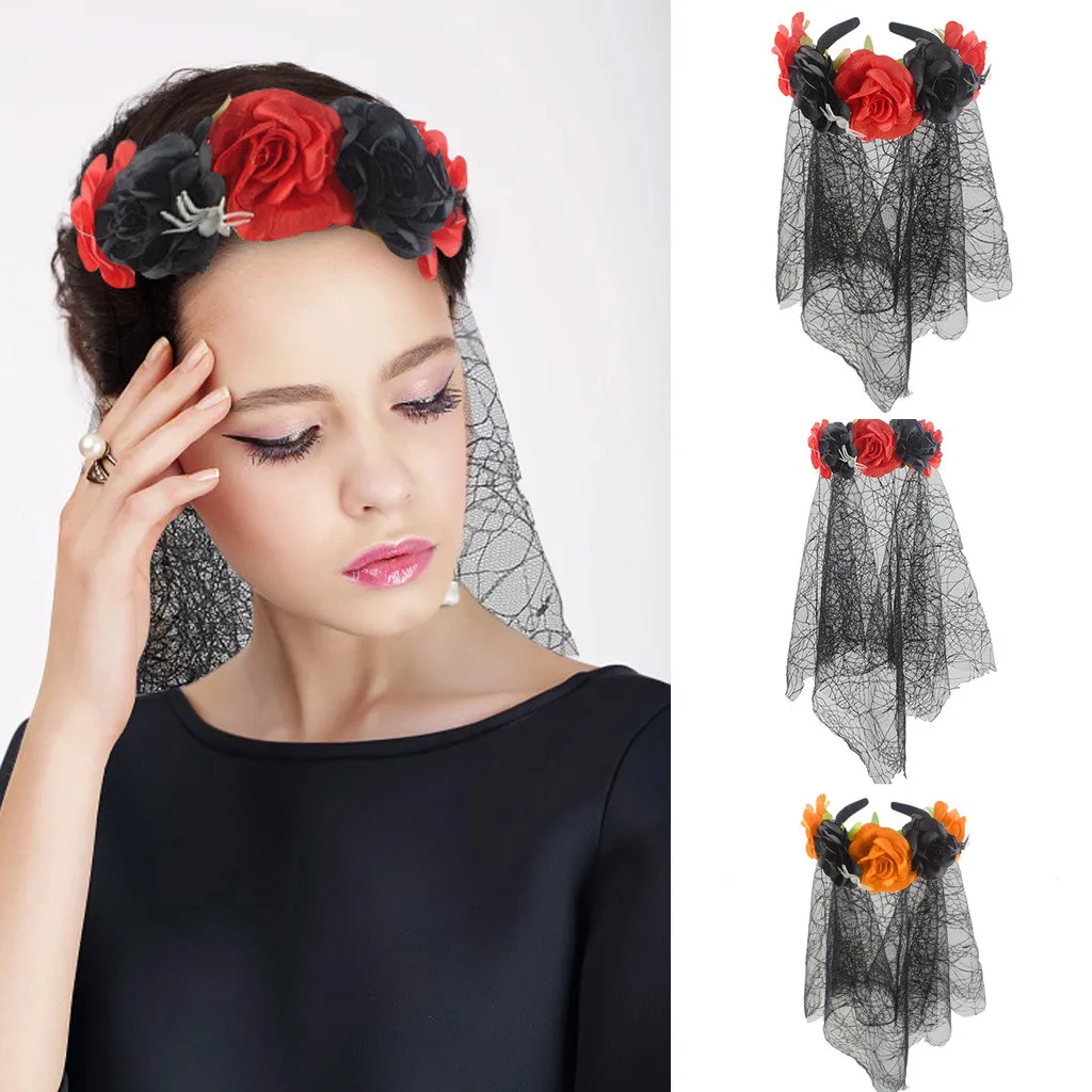 

Halloween Adjustable Headband Spider Mesh Headdress Rose Flower Prom Accessories 2019 korean hair accessories hair scrunchies