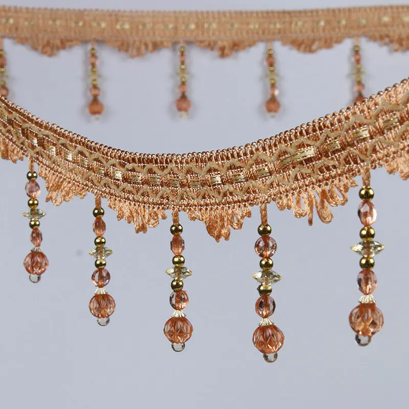 1m Curtain Trims Crystal Beaded Lace Fringe DIY Curtain Sewing Trim Tassel Edge Ribbon Decoration Accessories curtain accessories