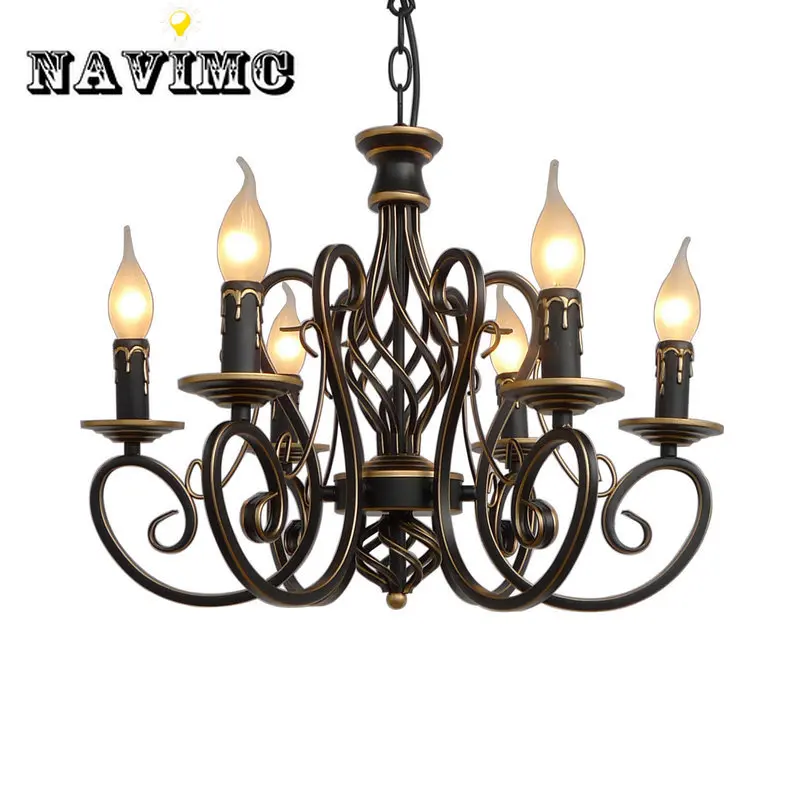 

European Retro Candle Wrought Iron Decorative Chandelier for Restaurant Hotel Villa Home Lighting