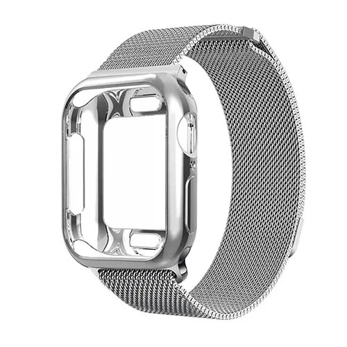 Чехол+ ремешок для часов Apple watch 5, 4, 44 мм, 40 мм, Миланский Браслет из нержавеющей стали, ремешок для Apple Watch 3, 2, 1, 42 мм, 38 мм - Цвет ремешка: silver