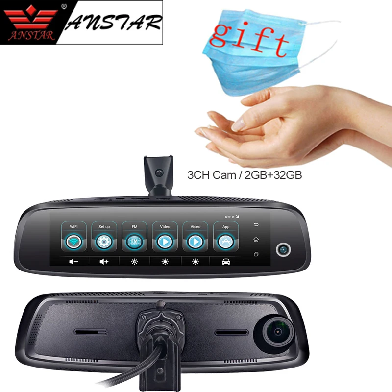 Зеркало заднего вида ANSTAR 8 дюймов 4G 3 канала камера s 2 ГБ + 32 Android 5 1 1080P GPS Wi