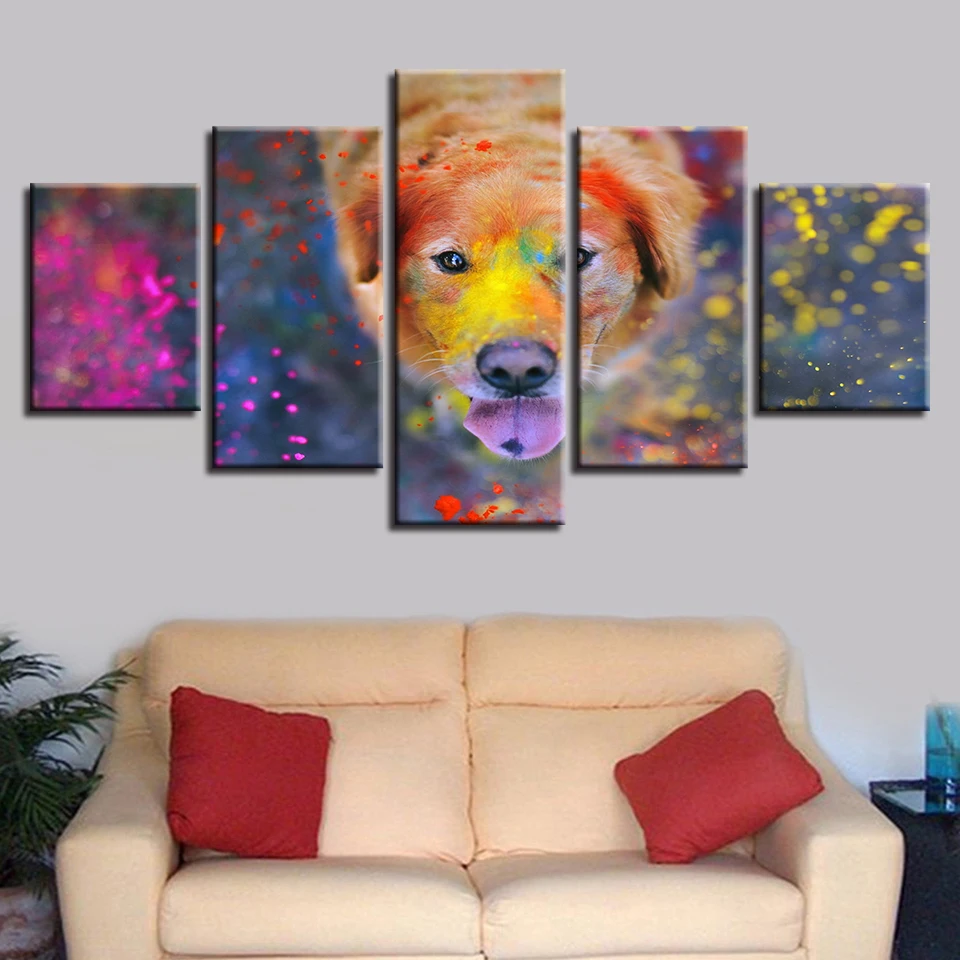 

Framework Wall Art Poster Modern Home Decoration 5 Panel Abstract Dog Living Room HD Print Painting Modular Canvas Pictures