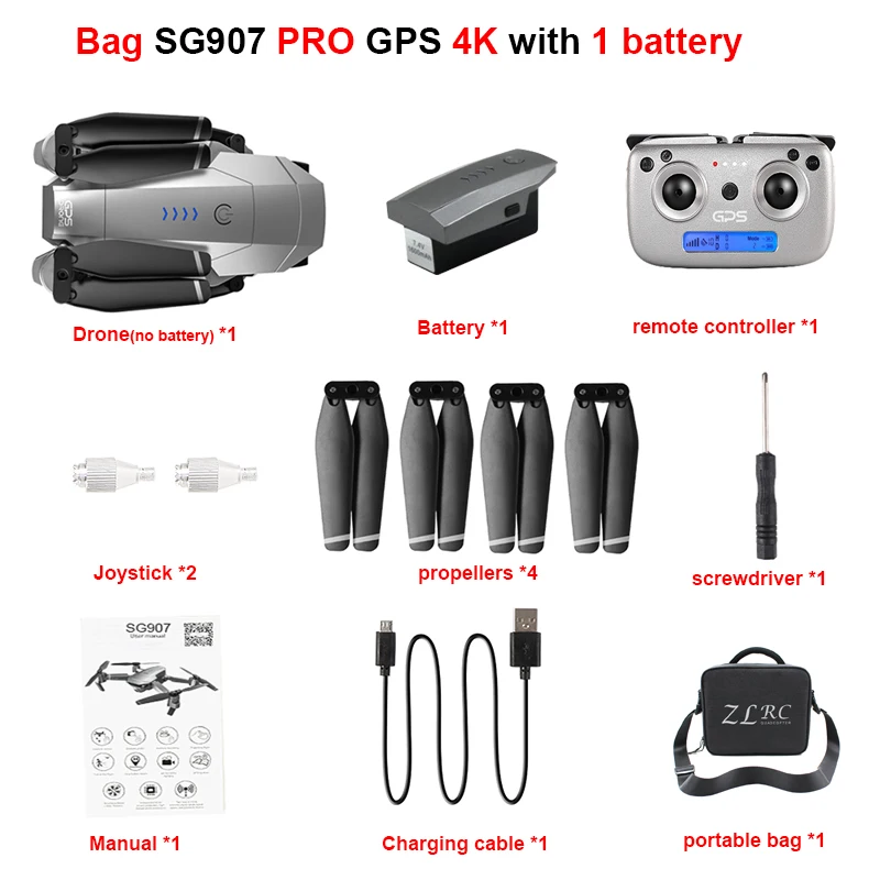 SG907PRO 4K bag SSTI-VSG SG907 Pro gps Дрон Квадрокоптер с HD двойной камерой 4 K/1080 P 5G Wifi FPV следуя за мной профессиональные радиоуправляемые дроны Vs SG907 - Цвет: SG907PRO 4K bag