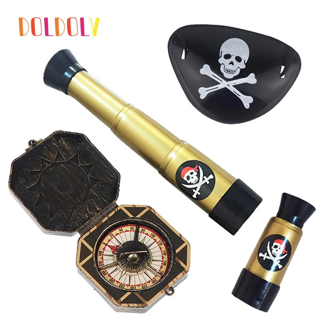 3Pcs/Set Children Pirate Eye Patch with Skull Telescope Compass Dress Up Prop Pirate Toy Halloween Theme Party Decorations Gifts 1