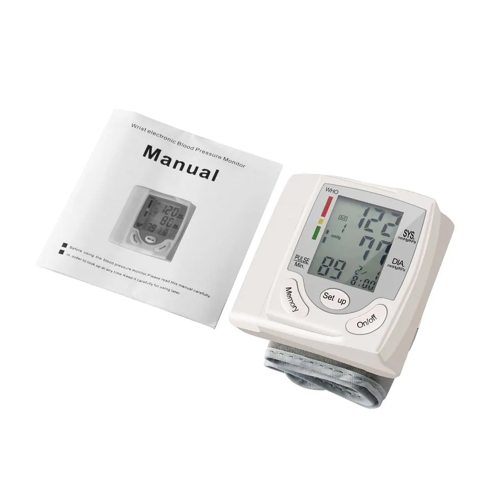 Automatic Digital LCD Display Wrist Blood Pressure Monitor Device Heart Beat Rate Pulse Meter Measure Tonometer White Oximeter