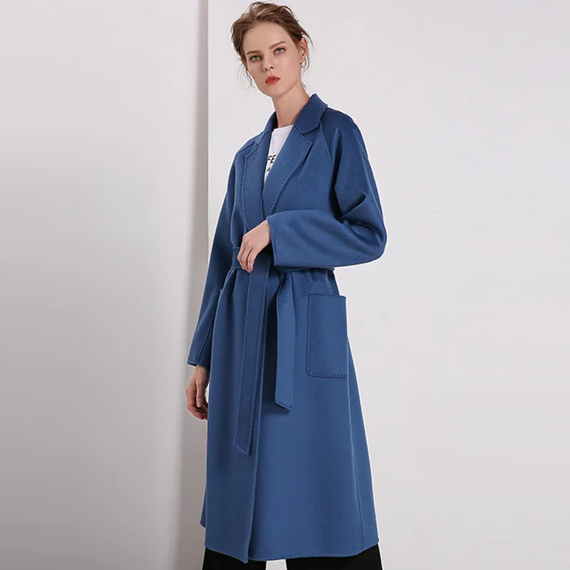 Осень и зима роскошный классический халат стиль пальто двухстороннее кашемировое шерстяное пальто ручной работы Женская длинная Дизайнерская верхняя одежда