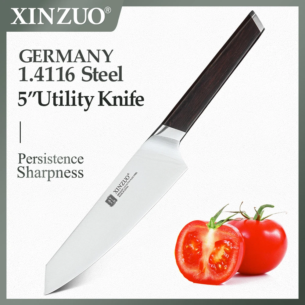 

XINZUO 5'' Utility Knife Kitchen Knives Cook Tool Germany DIN 1.4116 Steel Newarrive Super Sharp Steel Paring Knife Ebony Handle