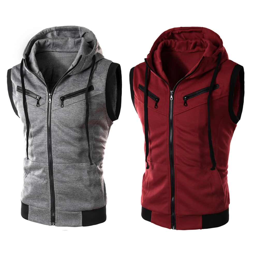 Chaleco hombre цвет блок летние спортивные мужские Cremallera sin mangas фитнес толстовки Chaleco con capucha