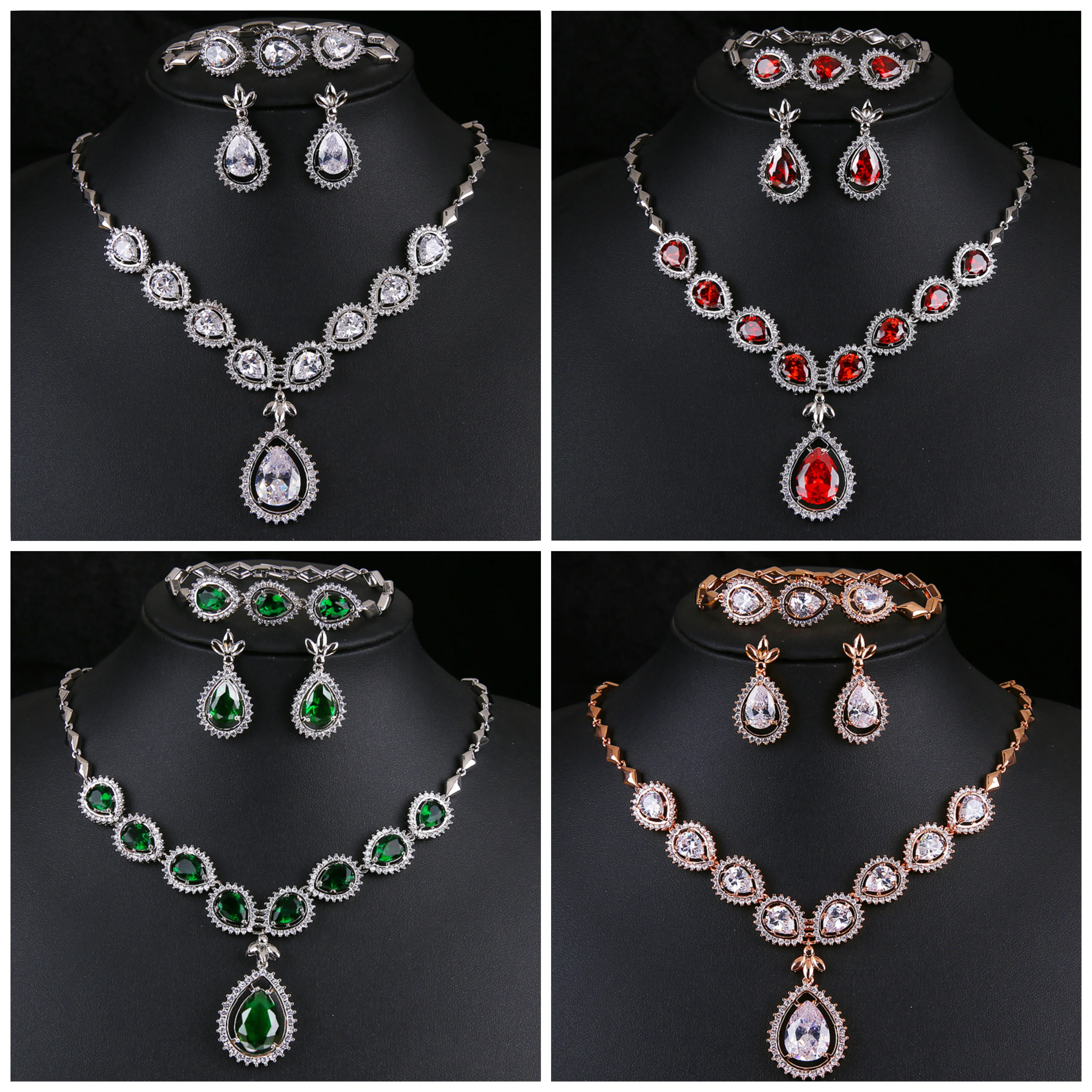 

AMC Luxury Crystal Zircon Wedding Necklace and Earring Set with Bracelet Jewelry Sets for Women Bridal Jewelry Set Gift for Wife