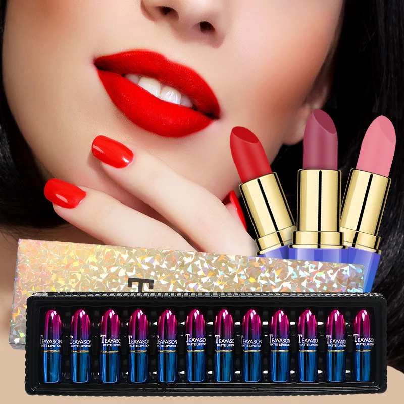 

12pcs/set Lipstick Laser Ballet Long Lasting Waterproof Lip Tint Moisturizer Sexy Nude Lip Plumpers Lip Gloss Beauty Makeup Tool