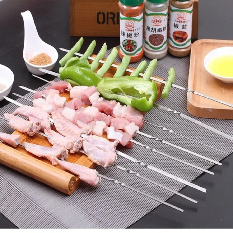 10pcs Stainless BBQ Sticks Steel For Skewer Reusable For Outdoor Camping Picnic Tools Cooking tools Barbeque Tools