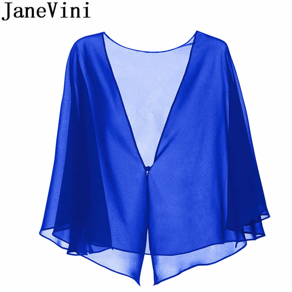 Royal Blue JaneVini шифоновое болеро, свадебная накидка для невесты, простая весенне-летняя женская накидка с поднятыми плечами, вечерние накидки для невесты, палантины - Цвет: Royal Blue