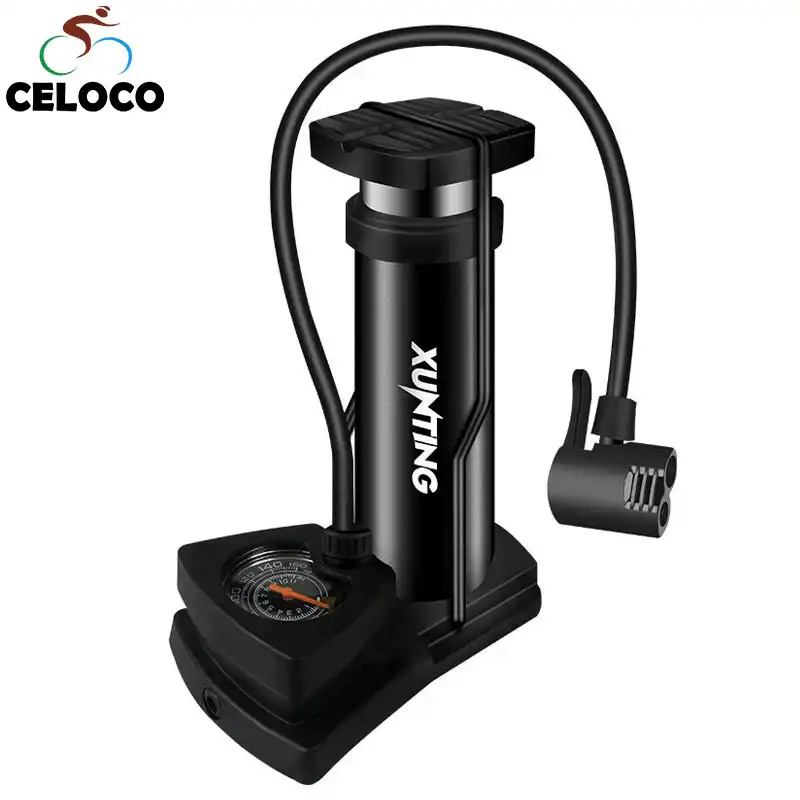 Aluminium Alloy Bicycle Pump With Gauge Foot Pedal Portable Floor