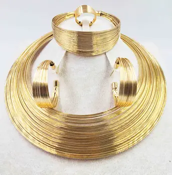 

HOT Fashion wedding Dubai Africa Nigeria African Jewelry set gold-color necklace Earrings romantic woman Bridal Jewelry Sets