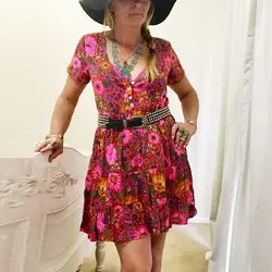 TEELYNN мини-платье для женщин sexy v-образным вырезом 2019 красный цветочный принт летние платья Пляжная одежда свободная платья с высокой талией