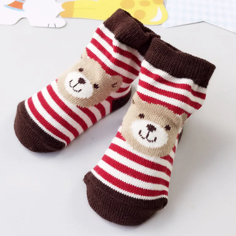 Bear Pattern Calf Cow Cartoon Jacquard Babies' Socks Cute Stripes Holiday Gift