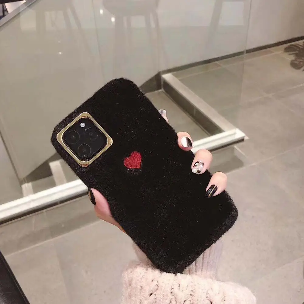 LOVECOM теплый пушистый Шерстяной Чехол для телефона с сердечком для iPhone 11 Pro Max XR XS Max 6 6S 7 8 Plus X Защитная мягкая задняя крышка для камеры