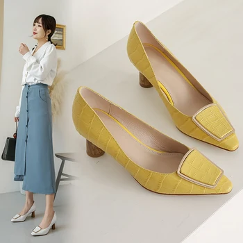 

2020 NEW Women Pumps Genuine Leather 22-25 cm length Embossed cowhide with metal buckle women high heels skin inside and outside