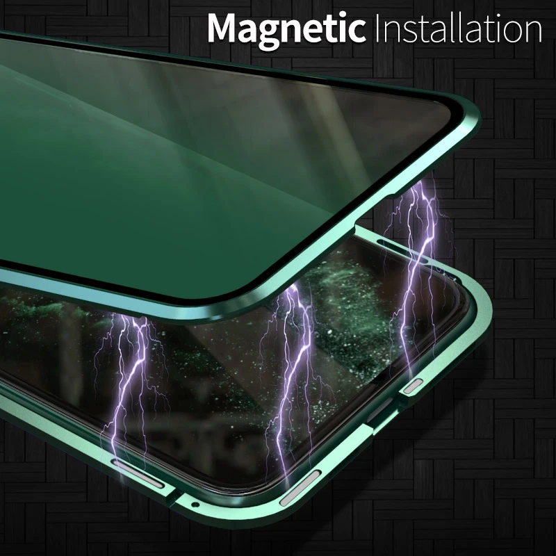 Двухсторонний стеклянный Магнитный чехол для iphone 11 Pro Max 360 металлический магнитный Кристальный зеленый чехол для телефона чехол для iphone 11 Pro Fundas