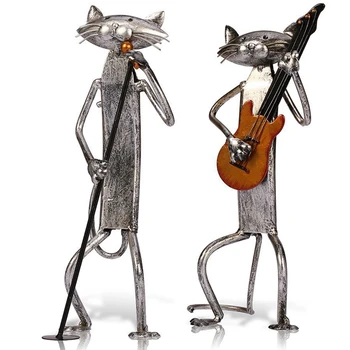 

Metal Figurine A Playing Guitar Saxophone Singing Cat Figurine Furnishing Articles Craft Gift for Home Decoration