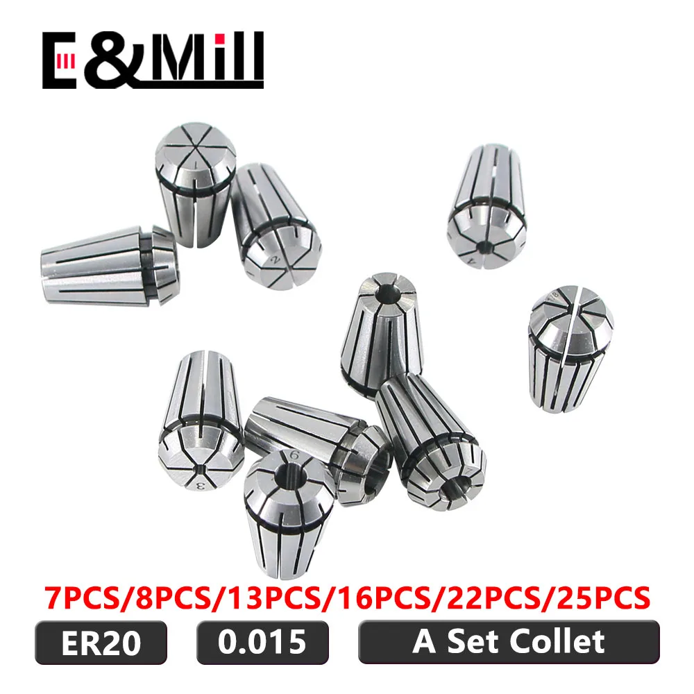 

A Set ER20 Collet 1-13mm 1/2 1/4 1/8 3.175 Precision 0.015 For CNC Milling Tool Holder Engraving Machine Lathe Mill Spring Chuck