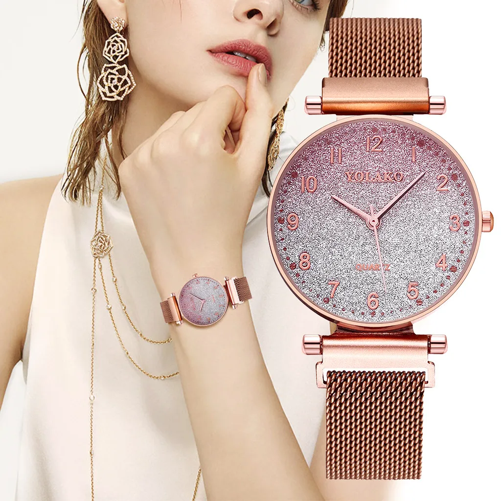 

LYOLAKO Quartz Stainless Steel Band Women Magnet Buckle Gradient Color Watch New Top Brand Luxury Fashion Casual Wristwatch Men