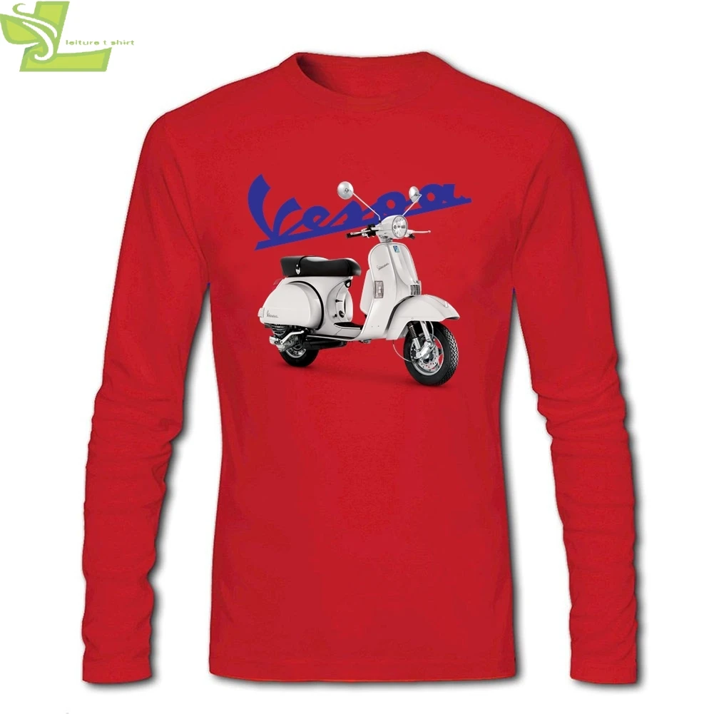 Мужские рубашки с длинным рукавом с круглым вырезом из хлопка PX125 Vespa новейший дизайн футболки мужские - Цвет: Красный