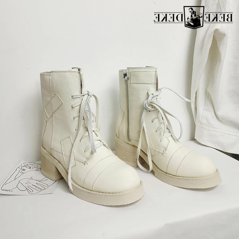 lucha Cumplido nivel Botas militares blancas para Mujer, estilo inglés, De tacón grueso, botas  De invierno con cordones para la nieve, botas De Mujer|Botas hasta el  tobillo| - AliExpress