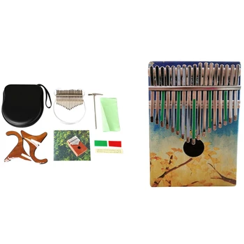 

2Pcs 17Key Thumb Piano with Study Instruction and Tune Hammer Wood Hand Finger Piano Mbira Gifts - Transparent & Yellow