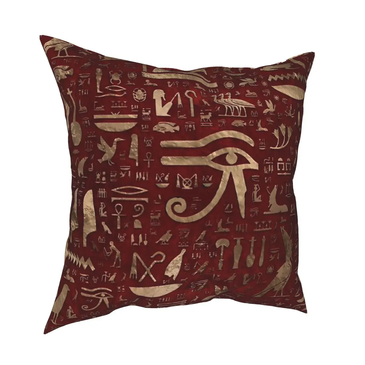 

Ancient Egyptian Hieroglyphs Red Leather Gold Pillowcase Home Decorative Cushions Throw Pillow for Car Double-sided Printing