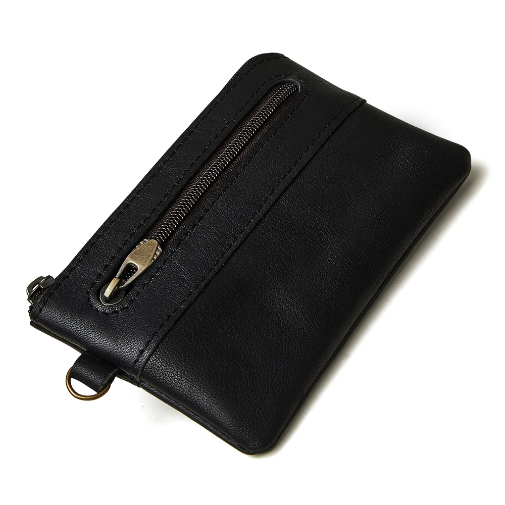 Black color Кошелек для монет, мужские кошельки из натуральной кожи, мужской кошелек, Женский винтажный тонкий короткий кошелек на молнии, держатель для карт, сумочка для карт, Новинка - Цвет: Black color