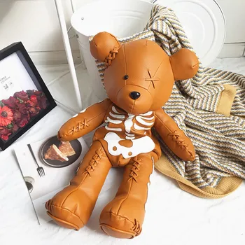 

Street Style Fahion Bagpack Plush Bear Doll Figure Toy Home Decora Skeleton PU Leather Girl Bag