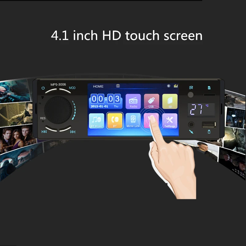 1 Din Android 4 дюймов HD сенсорный Экран Набор беспроводной связи по стандарту Bluetooth для