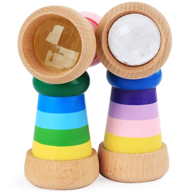 Rainbow Wooden Magical Mini Kaleidoscope Bee Eye Effect Polygon Prism Children Toy 3