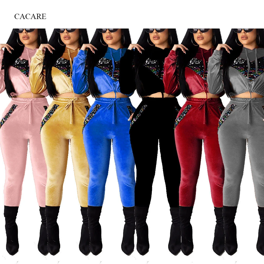 

Women's Pants Suit 2 Piece Sets Hooded Velvet Two Piece Set Outfits Tracksuit Top and Pants Sweatsuits F2904 Brown S-2XL