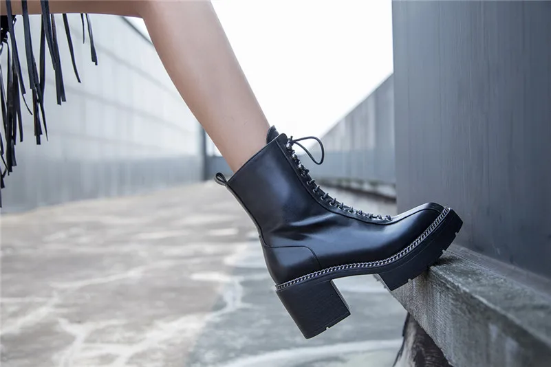Meotina Winter Ankle Boots Women Natural Genuine Leather Thick High Heel Short Boots Zip Pointed Toe Shoes Ladies Autumn 34-39