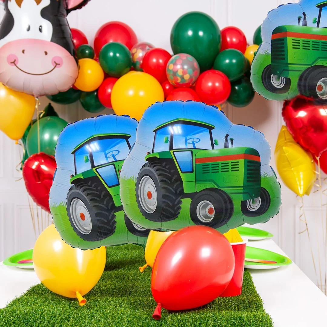 Juego de globos de Tractor verdes para niños, cartel de feliz cumpleaños, vehículo, Tractor, decoración de fiesta de cumpleaños