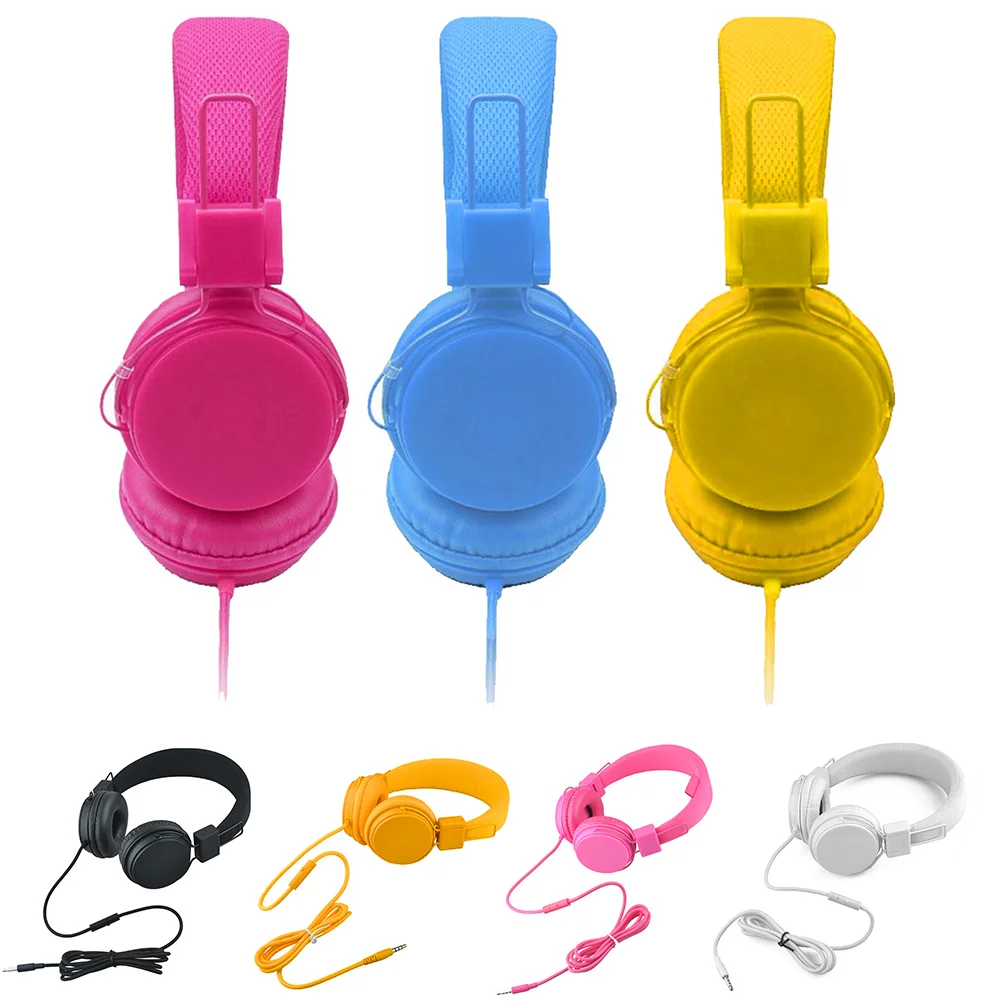 On Ear Stereo Adjustable Children Built in Mic Headset Headphones Wired Cord Kids Foldable E H004