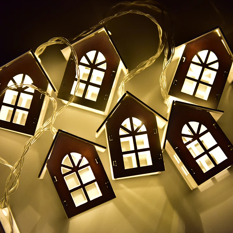 LED Garland Wood House String Light 2m 10LEDs Room Decor String Lamp Wedding Party Holiday Fairy Lights Novelty Lamp
