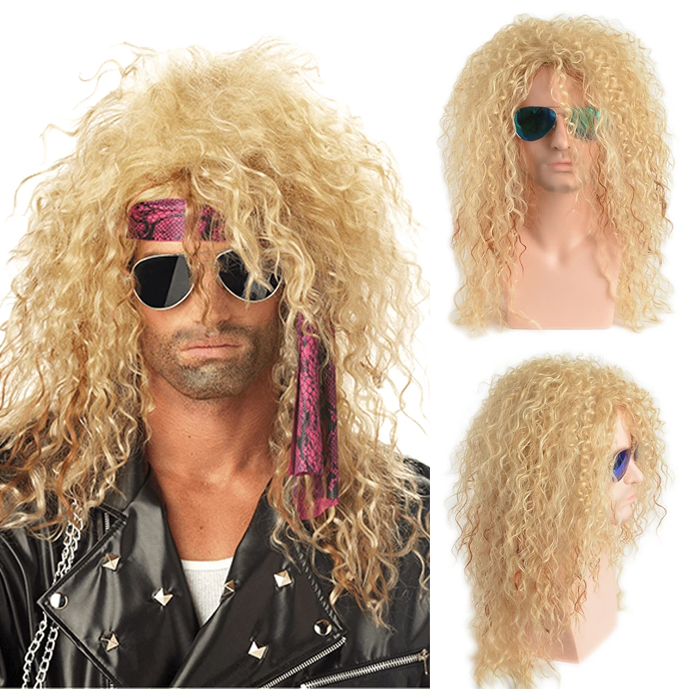 Men Rock Curly Synthetic Wigs for Men's Longs Wig Male Curly Cosplay Hair Heat Resistant Vintage Wig Actor Props Show