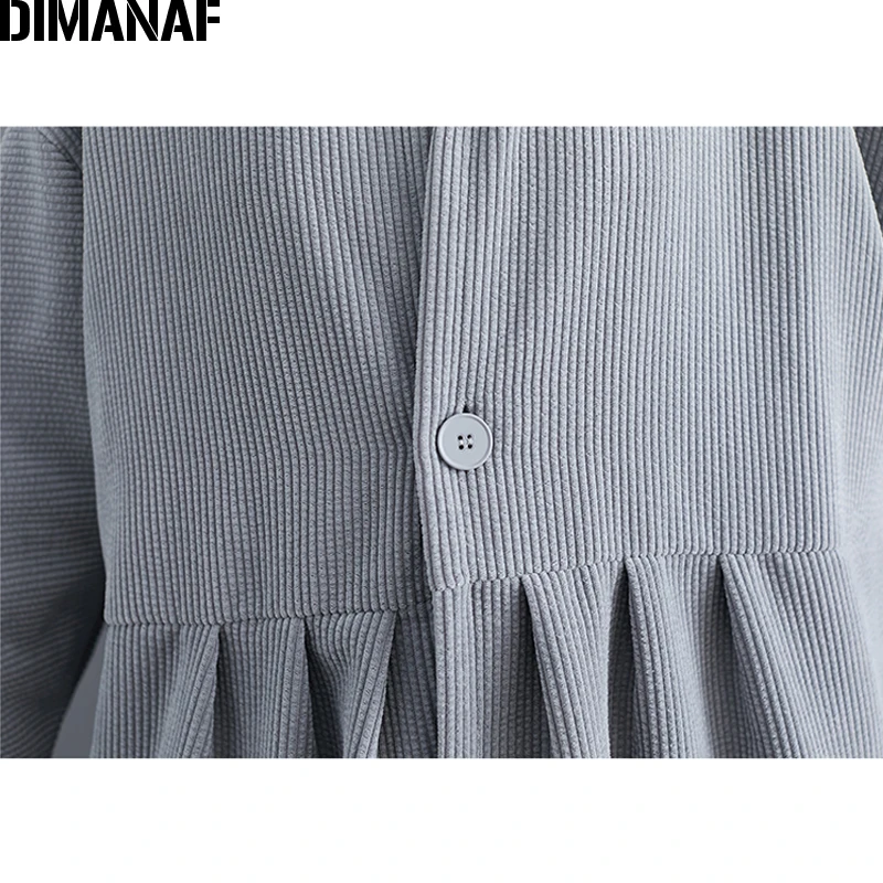 low cost DIMANAF Oversize Autumn Winter Women Jacket Coat Corduroy Fleece Vintage Female Outerwear Loose Lon