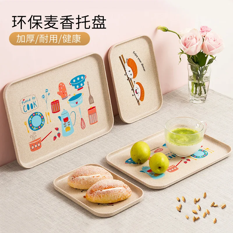 

Rice Husk Wheat Fiber Cartoon Thick Tray Tea Set Tea Tray Washing Vegetable Basket Table Take Plate Draining Shelf